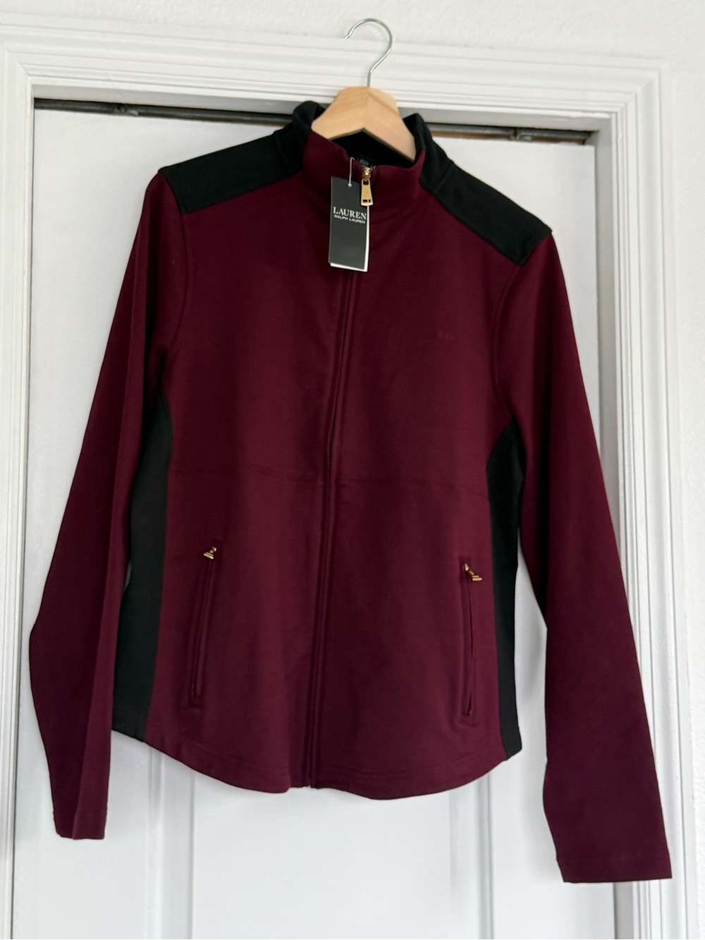 Lauren Ralph Lauren Burgundy and Black Zip-Front Blazer Jacket